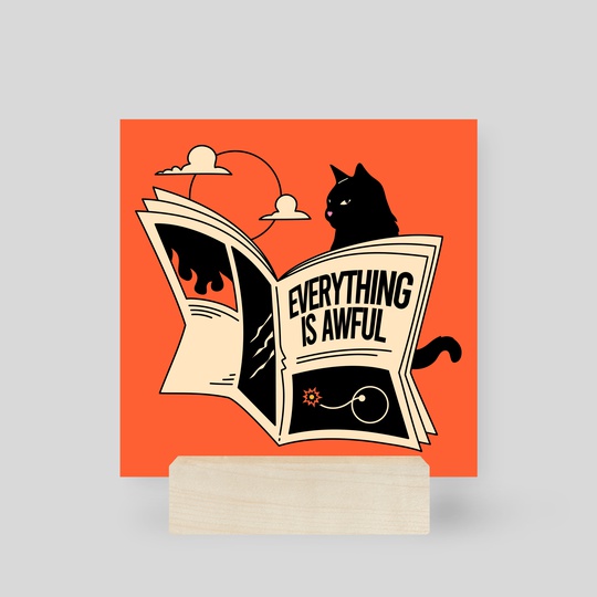 Everything is Awful Black Cat in orange by The Charcoal Cat Co.  
