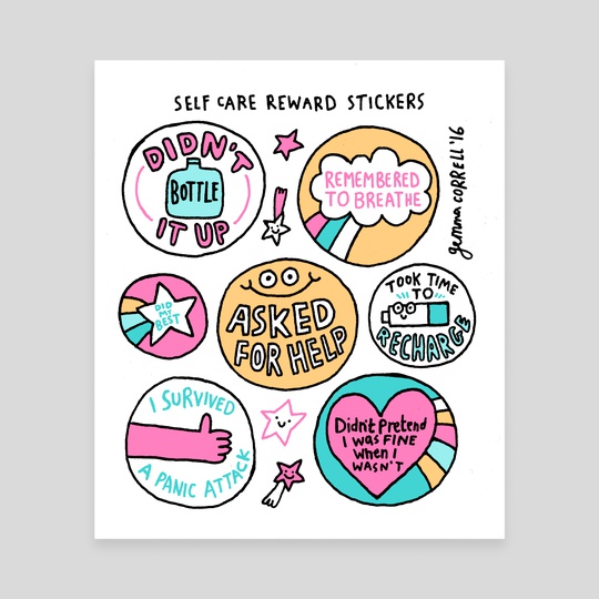 Self Care stickers by gemma correll