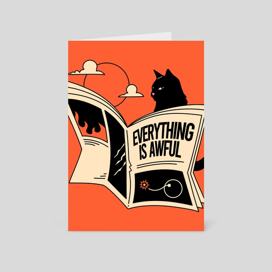 Everything is Awful Black Cat in orange by The Charcoal Cat Co.  