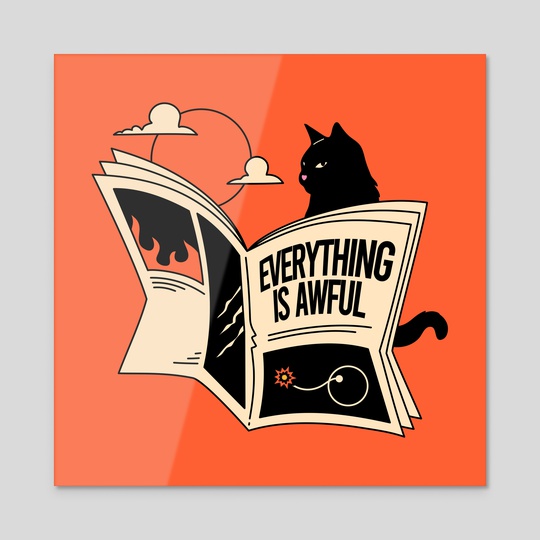 Everything is Awful Black Cat in orange by The Charcoal Cat Co.  